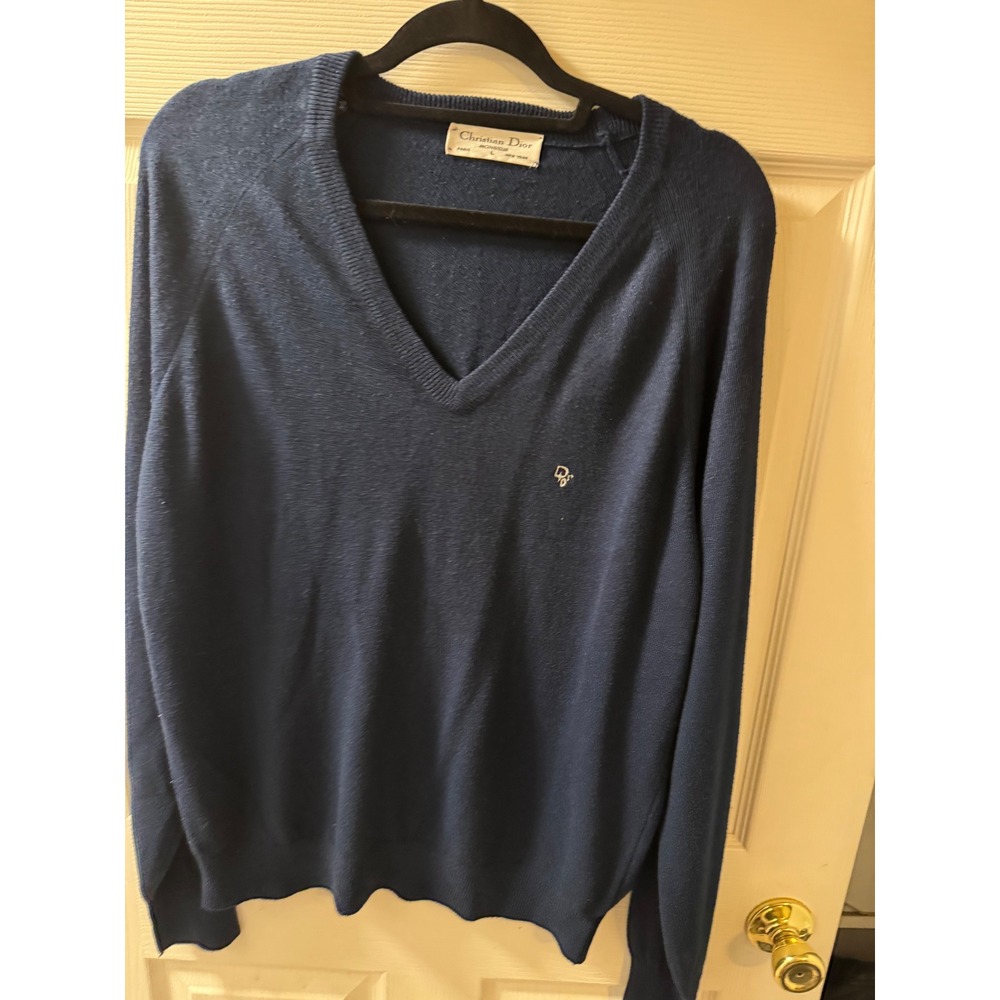 Christian Dior Monsieur Navy V-Neck Sweater Size L Classic Monogram Logo